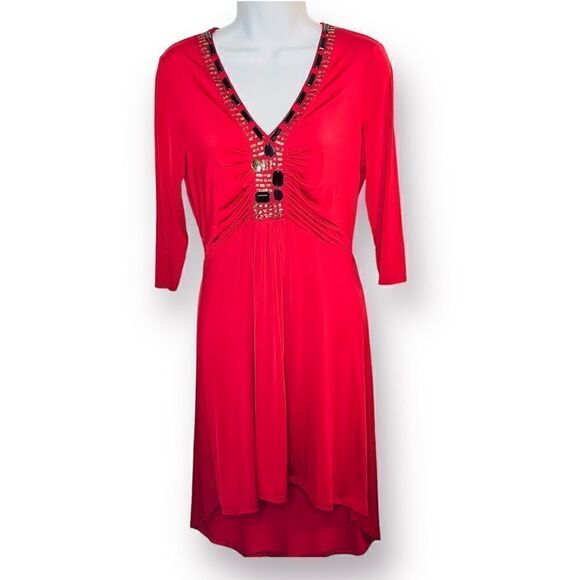 Long Tall Sally Beaded Ruched Chest High Low Dress Red S Tall - Picture 1 of 8